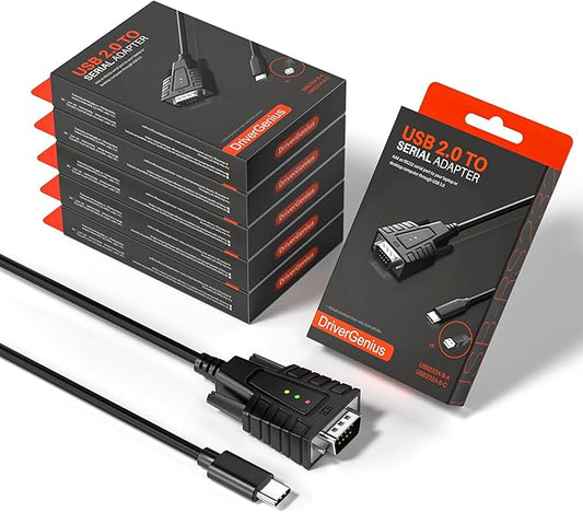 DriverGenius SerialEdgeX Series | USB-C to RS232 (DB9) Adapter with 3 LED Indicators (TX, RX, PWR), Compatible with Windows 11 and macOS 15 【USB232A-B-C, 6-Pack】