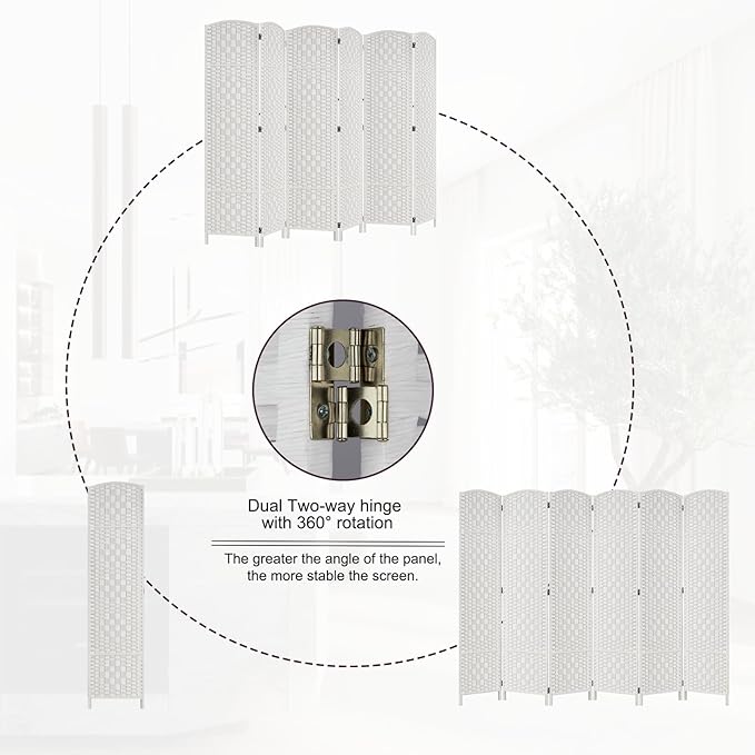 Rose Home Fashion Room Divider, 6 ft Tall Room Dividers and Folding Privacy Screens, 16in Privacy Screen 6 Panel White Space Temporary Wall Foldable Partition Separation