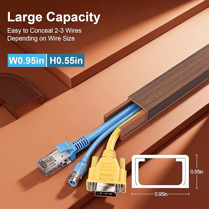 Yecaye Cord Hider, 113in Medium Cord Covers for Wires on Wall, Cord Organizer for 2-3 Wires, Easy Install Cable Management Kit, TV Cable Hider for Home Office, W0.95in H0.55in, Cherry