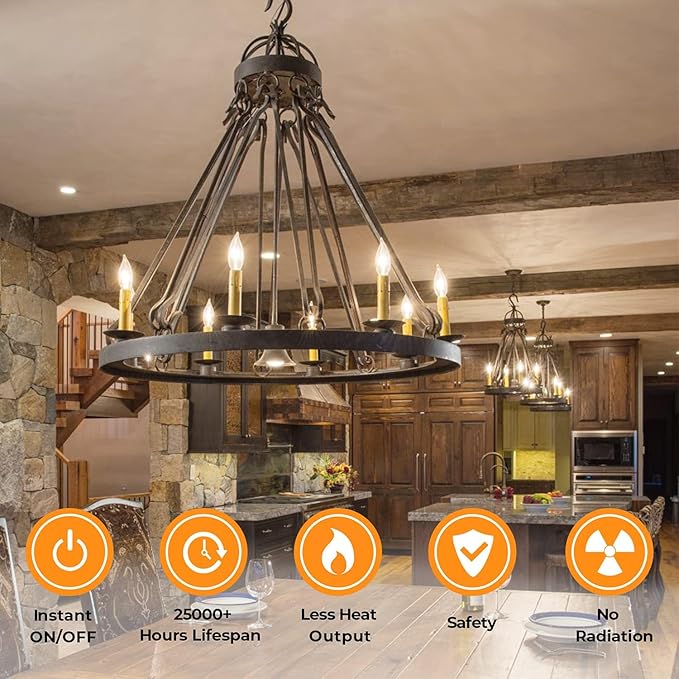 TOBUSA Dimmable E12 Candelabra LED Bulbs 60 Watt Incandescent Equivalent, 2700K Warm White, Clear LED Chandelier Light Bulbs 6W, 600lm, CA11 Vintage Ceiling Fan Light Bulbs with Flame Tip, 6-Pack