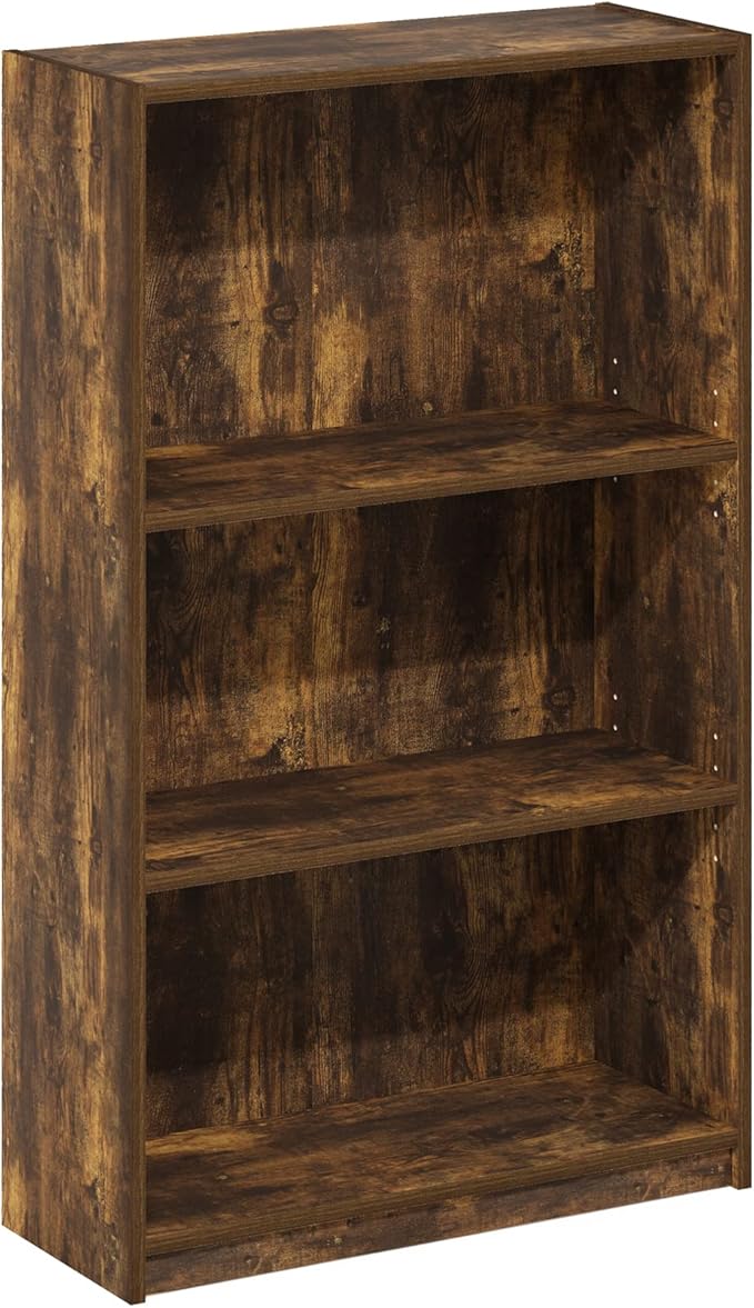 Furinno JAYA Book Shelf, 3-Tier Bookshelf, Bookcase with Adjustable Shelves, 9.5 x 24.5 x 40.3, for Living Room, Bedroom, Home Office, Amber Pine