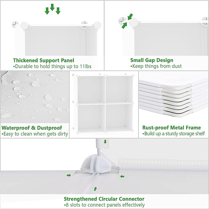 C&AHOME Cube Storage Organizer, 4-Cube Shelves Units, Closet Cabinet, DIY Plastic Modular Book Shelf Ideal for Bedroom, Living Room, Office, 24.8" L x 12.4" W x 24.8" H Milky UPCS04M