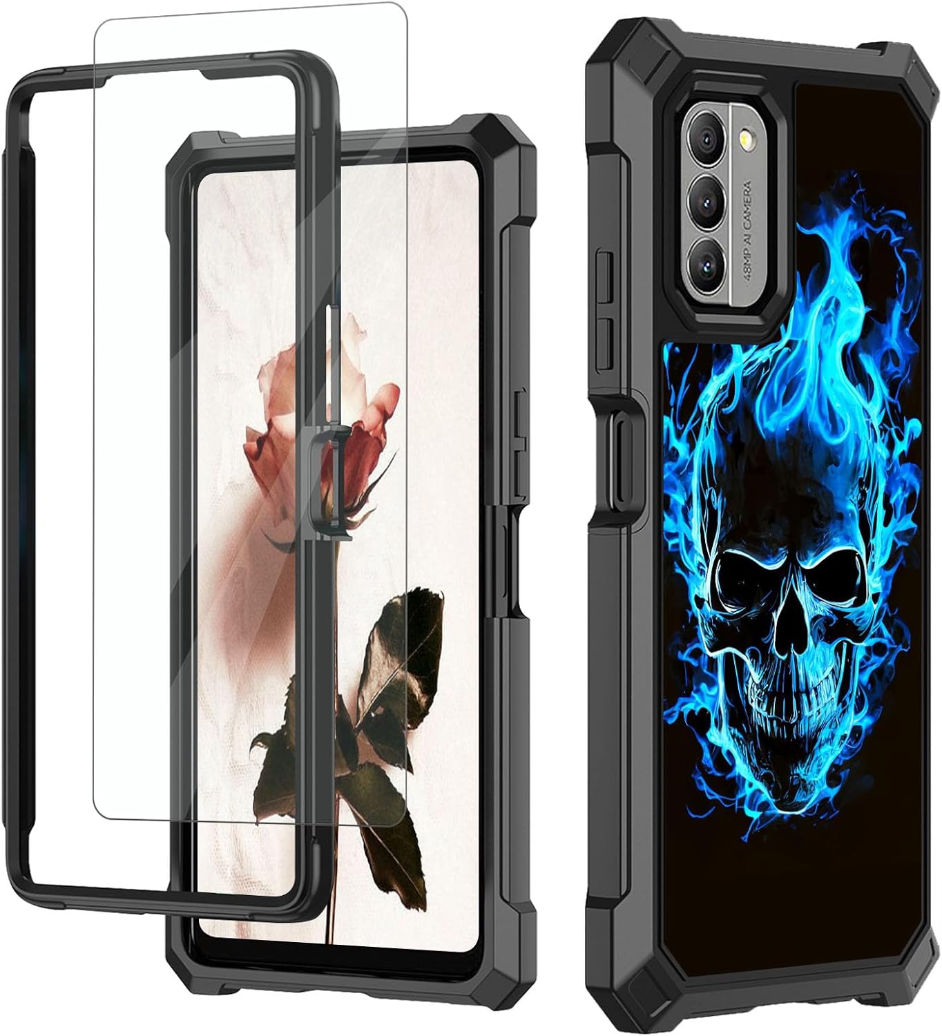 Nokia G310 Case with Glass Screen Protector, 360 Full-Body Shockproof Hard PC & Soft TPU Bumper - Blue Skull 5G 2023.