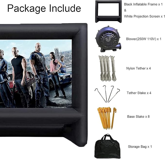 24 Feet Inflatable Projector Movie Screen Outdoor Indoor, Portable Blow Up Cinema Projection Screen, with Air Blower, Tie-Downs and Storage Bag, for Backyard Pool Party Movie Nights
