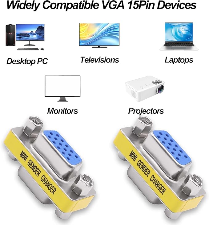 DB15 VGA Gender Changer Solderless Connector Female to Female Adapter D-SUB HD 15 Pin Serial Cable Coupler for PC Monitors Projectors-4pcs