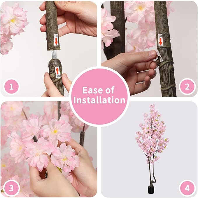 7.2ft Tall Pink Faux Cherry Blossom Tree for Home Decor, Likelike Artificial Silk Flower Cherry Branches Tree Indoor Outdoor, Sakura Tree Realistic Fake Flowering Plant for Living Room Wedding Office
