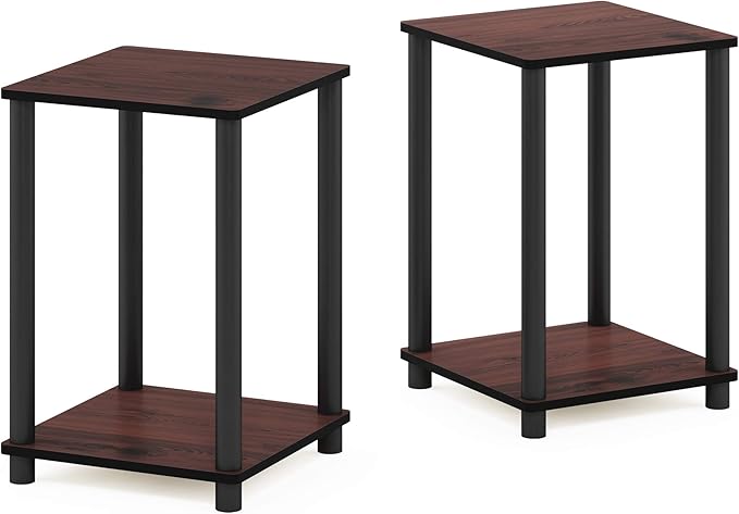 Furinno Turn-N-Tube End Table Corner Shelves, Set of 2, Dark Cherry/Black