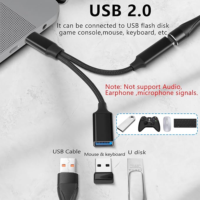 GELRHONR USB C OTG Charging Adapter, 2 in 1 Type-C Splitter With 10W Charging and USB A Female Port, Short Extension Cable for Most Type-C Phones, Fan, Printer (Black)