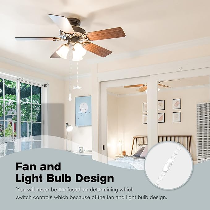 Ceiling Fan Pull Chains (2 Pieces), White, 13.6 Inches Extension, Fit All Standard Ceiling Fans and Light Fixtures Copper, Versatile Use, Modern Design