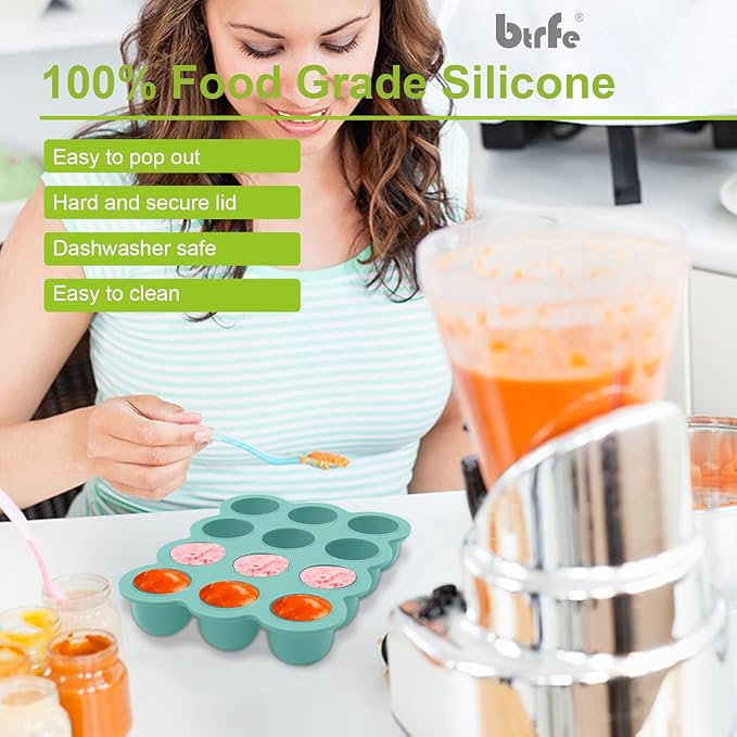 Baby Food Storage Container - 1.5oz x 12 Pods Silicone Freezer Tray with Lid for Homemade Baby Food, Fruit Purees, Vegetable & Breast Milk (Blue)