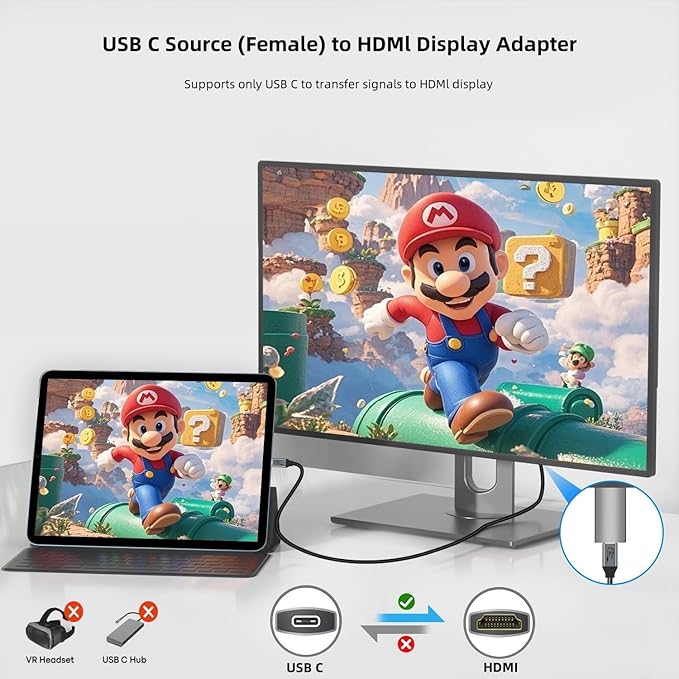 USB C Female to HDMI Male Adapter with USB Video Cable, 4K@60Hz Uni-Directional USB Type C Source to HDMI 2.0 Display Converter Thunderbolt 3/4 to HDM-I for i-/Phone 17 MacBok Pro/Air, Galaxy - 2 Pack