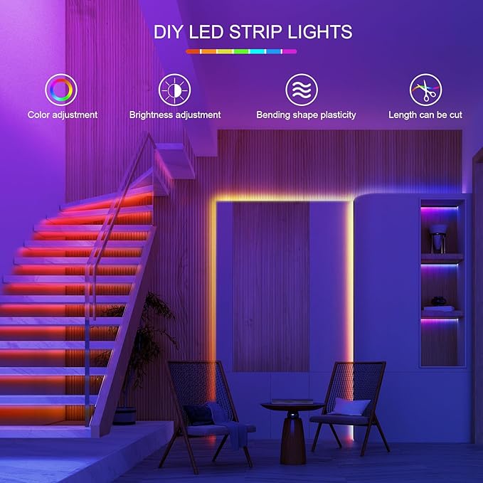 130ft Led Lights For Bedroom (2 Rolls of 65ft), Led Strip Lights Music Sync Color Changing, Led Light Strip With Remote & App Control Rgb Strip, Led Lights For Room Dorm Home Classroom Ceiling Decor