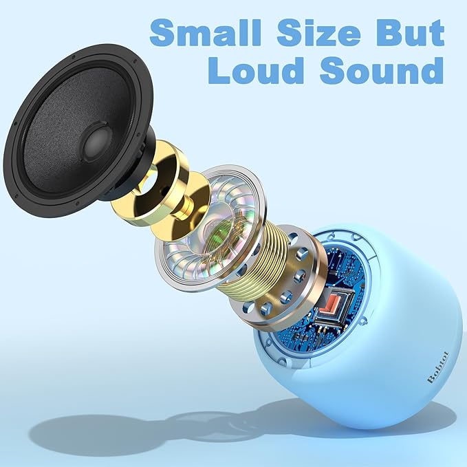 Bobtot Portable Bluetooth Speakers with Strap Easy to Carry, Wireless IPX5 Waterproof Mini Speaker with Loud Stereo Sound, 20 Hours Playtime, Rechargeable Battery, Built-in Microphone, Blue