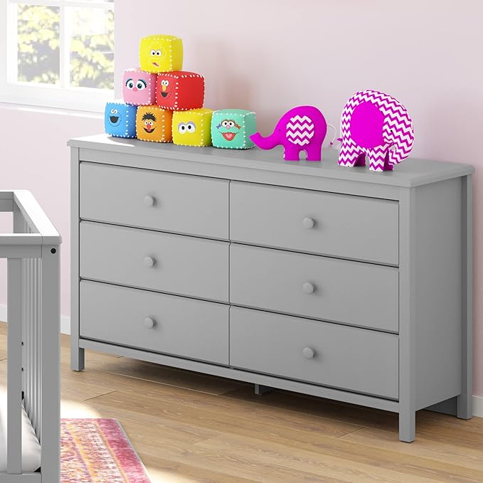 Storkcraft Alpine 6-Drawer Dresser (Pebble Gray) – GREENGUARD Gold Certified, Gray Dresser for Bedroom, Kids & Nursery Storage Drawers, Safety Interlocking Drawers, Pre-Installed Tracks, Kids Bedroom