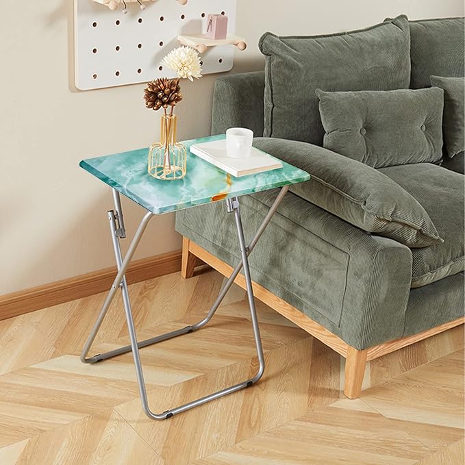 Garden 4 you Folding TV Tray Table TV Dinner Table with Sturdy MDF Top,Eating Trays for Living Room with No Assembly Required 15 x 18.9 x 26 in(Sea Blue,1PC)
