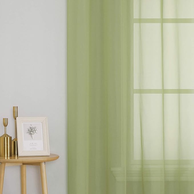KEQIAOSUOCAI 2 Pieces Sage Sheer Curtains 84 Inches Long for Bedroom Bed Canopy Voile Grommet Sheer Window Drapes Panels for Living Room Dining Wedding Party Backdrop 54Wx84L Set of 2
