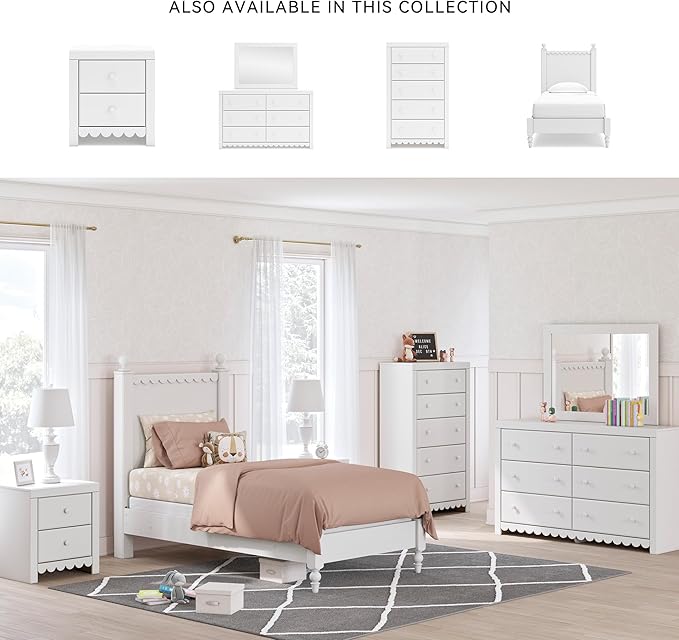 Signature Design by Ashley Mollviney Minimalist 2 Drawer Nightstand with USB Ports, 24.25" Tall, White