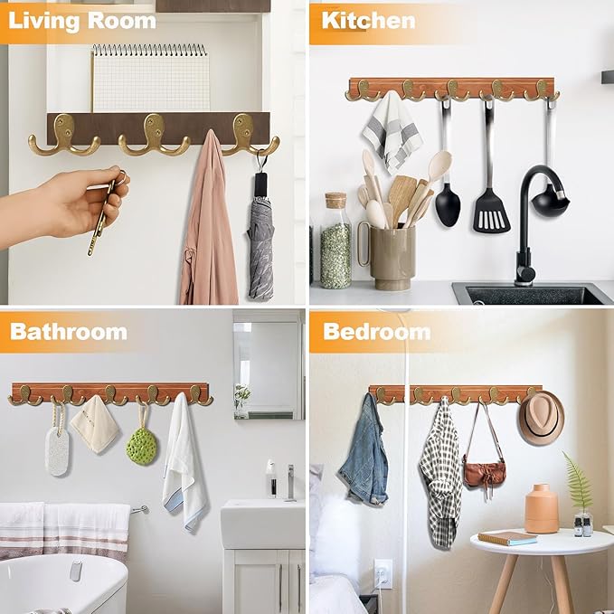 15 Pack Coat Hooks Wall Hooks for Hanging, Heavy Duty Double Prong Metal Hook Wall Mounted for Living Room, Bathroom, Kitchen, Bedroom for Coat, Bag, Scarf, Towel, Hat, Key, Cup (Bronze)