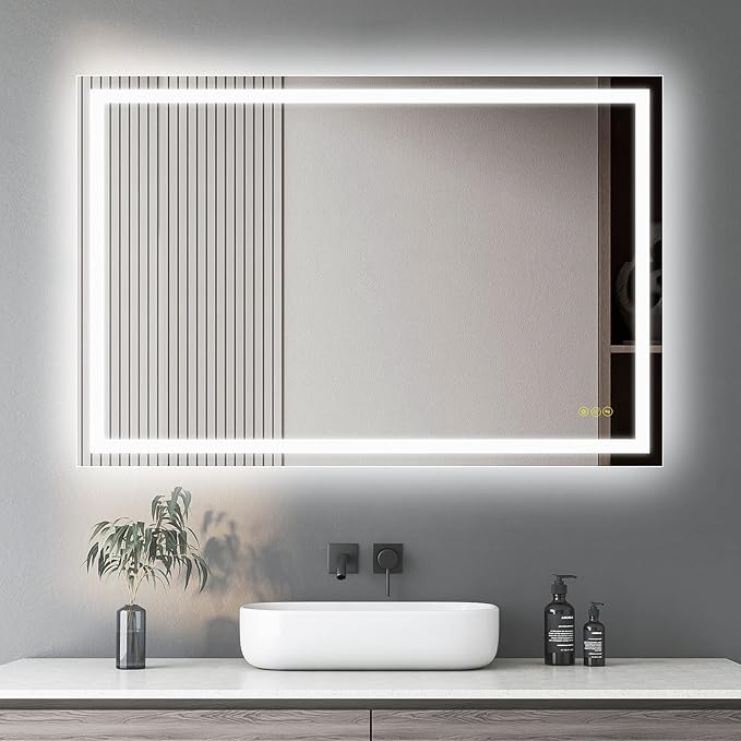 24x36Inch LED Mirror for Bathroom Anti-Fog 3 Colors Dimmable Lighted Mirror Wall Mounted Bathroom Mirror with Lights Horizontal/Vertical Smart Bathroom Mirror