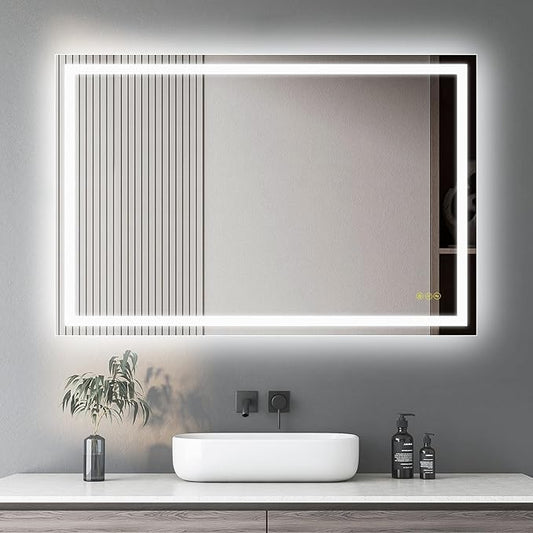 24x36Inch LED Mirror for Bathroom Anti-Fog 3 Colors Dimmable Lighted Mirror Wall Mounted Bathroom Mirror with Lights Horizontal/Vertical Smart Bathroom Mirror