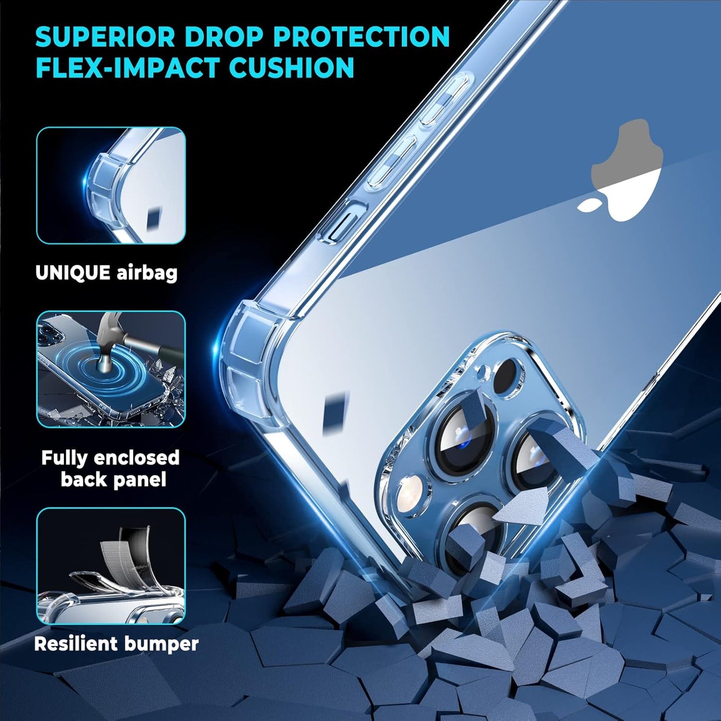 ORIbox Clear Case for iPhone 12 Pro Max, Shockproof Protection for Women Men Kids