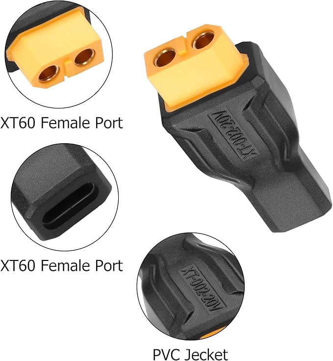 YAODHAOD USB C to XT60 Connector Charging Adapter, Type-C Female Extension 100W 20V/5A for Drone, Model, Energy Storage Power (2Pack)