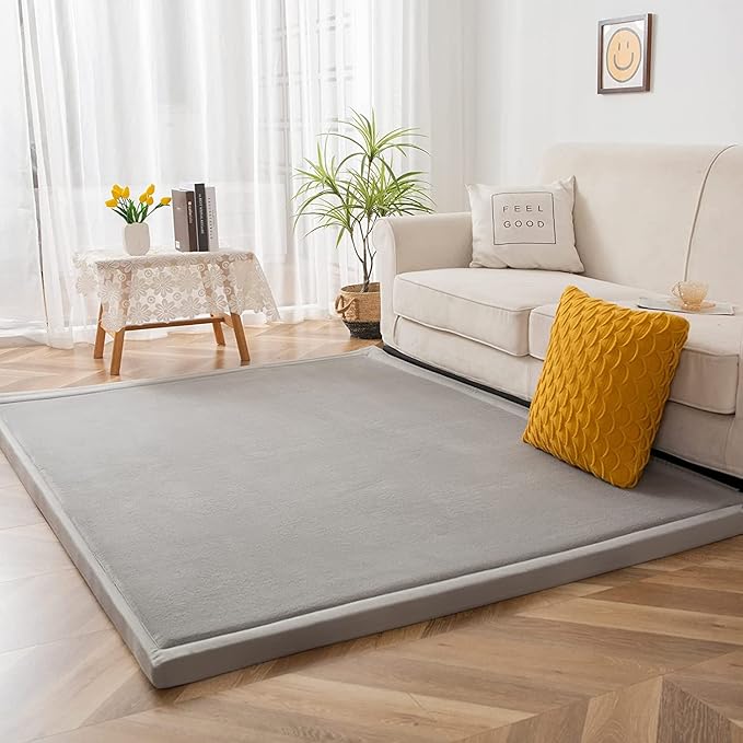 MAXYOYO Baby Play Mat, 1.2" Thick Memory Foam Soft Padded Carpet with Non-Slip Backing, 5x7 ft Japanese Tatami Rug Living Room for Kids, Toddler, Children, Nusery(Grey)
