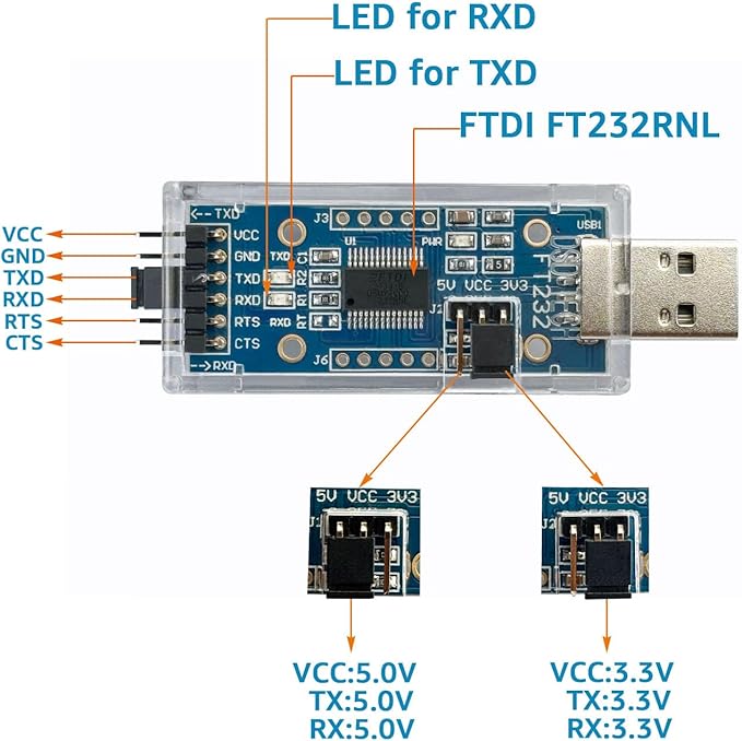 DSD TECH SH-U09C USB to TTL Serial Adapter with FTDI FT232RL Chip Compatible with Windows 11, 10, 7 and Mac OS