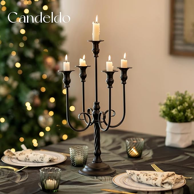 Black Candelabra Halloween Decorations: 20 Inches Gothic Candle Holder 5 Arm Metal Candlestick Stand for Table Fireplace Victorian Decor Set of 2