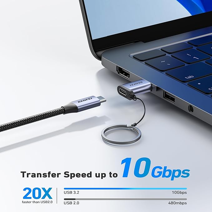 BENFEI 10Gbps USB Type-A to USB-C Adapter(2 Pack, Male to Female) Supporting 5V 3A Charging and 10Gbps Data Transmit
