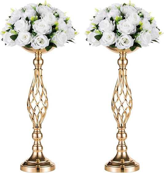 2 Pcs Versatile Metal Flower Arrangement & Candle Holder Stand Set for Wedding Party Dinner Centerpiece Event Restaurant Hotel Decoration (Gold, 2 x M)