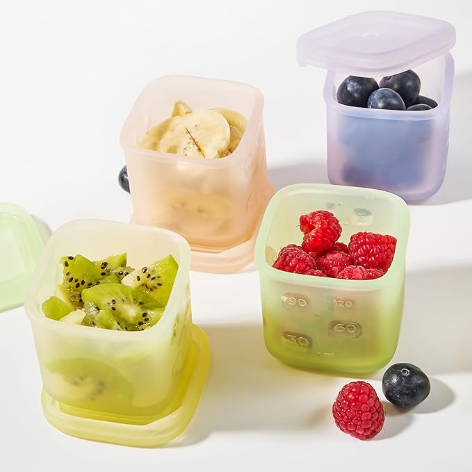 Olababy Clear Sense Silicone Storage Containers 4pk for Baby Food, Snacks, Formula, Puree, Sauce & More | Micro Plastic & BPA-Free | Daycare Essentials for Toddlers and Kids (Kiwi, 4 oz / 120 ml)
