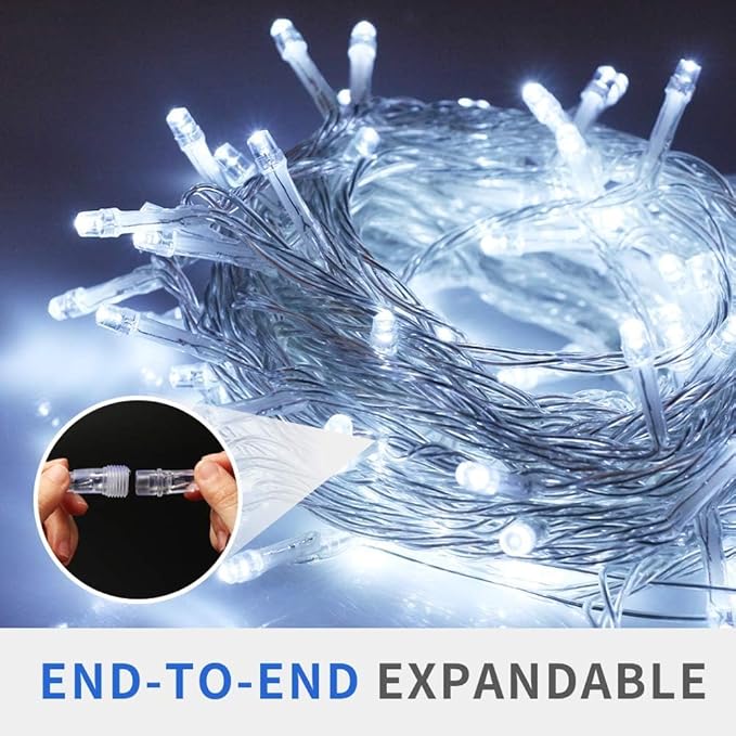 Christmas String Lights, 66FT 200 LEDs White Chritsmas Tree Lights Indoor String Lights 8 Modes with End-to-End Plug Fairy Lights Decoration for Indoor Outdoor, (Clear Wire)
