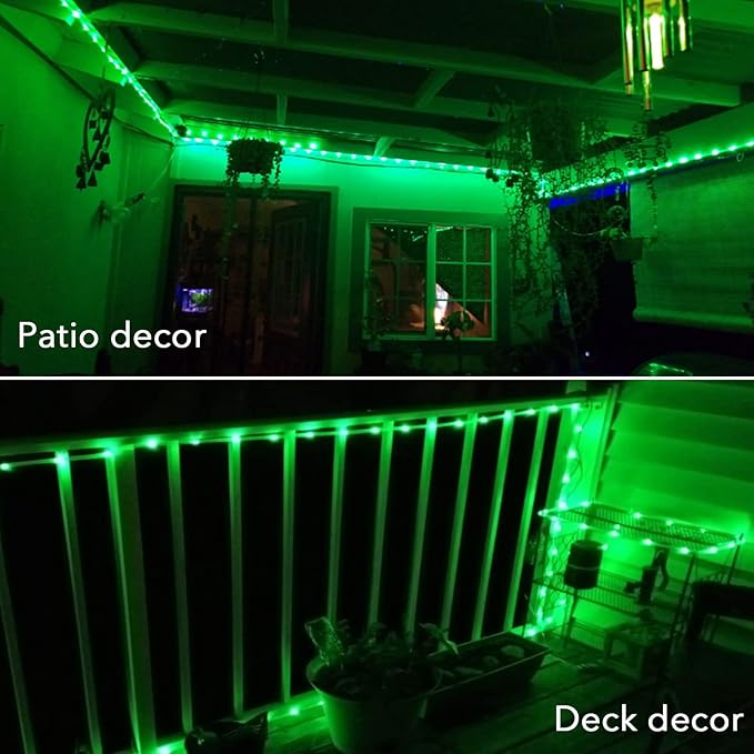 JMEXSUSS 2 Pack Green Christmas Lights Battery Operated Rope Lights Outdoor Waterproof, Each 33 ft 100 LED Battery Powered String Lights with Remote, Green Lights for Tree Garden Christmas Decor