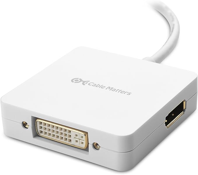 Cable Matters Mini DisplayPort to HDMI Adapter with DisplayPort and DVI 3-in-1 Adapter in White Thunderbolt and Thunderbolt 2 Port Compatible Supporting 4K Resolution via HDMI andDisplayPort