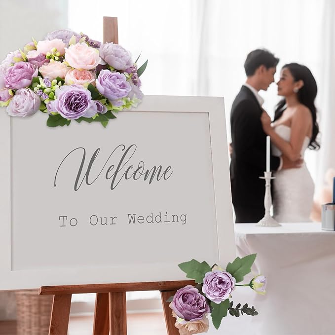Geosar 8 Bundles Artificial Peonies Flowers Fake Silk Peony Bouquet Faux Peonies Flowers Bulk for Decoration Vase Floral Arrangements Wedding Party Table (Gray Purple,Light Purple)