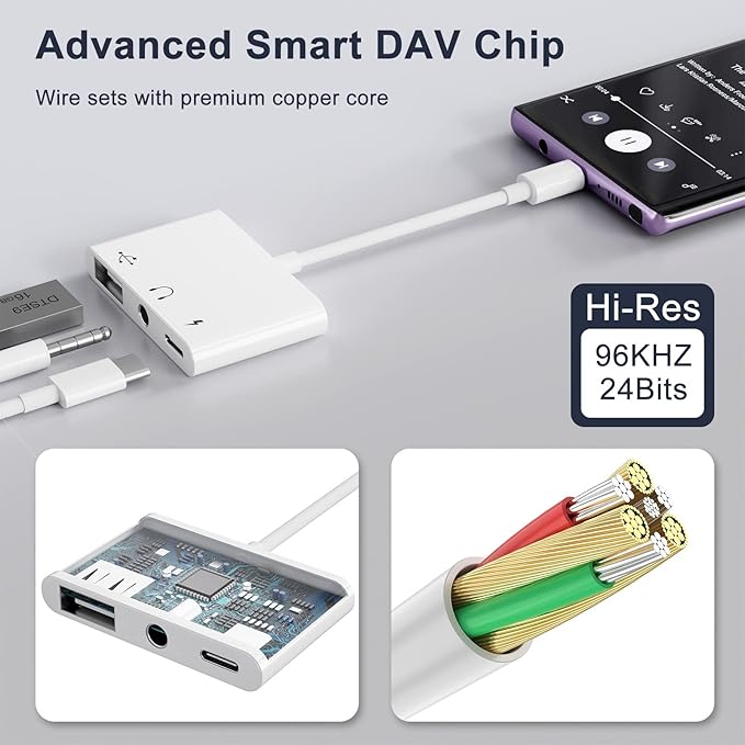 USB C to 3.5mm Jack Headphone Adapter with Charger Port,OTG Cable Adapter, Type C to Aux Audio Earphones Splitter for iPhone Samsung Galaxy S22 Ultra S21 S20 i-Pad Pro Air Pixel 4 Laptops