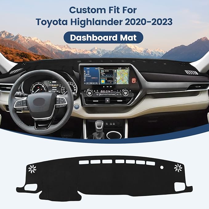 Dashboard Cover Mat Custom Fit for Toyota Highlander 2020-2024 2025 Dash Cover Nonslip Dash Mat Protector Sunshade No Glare Black (Without HUD)