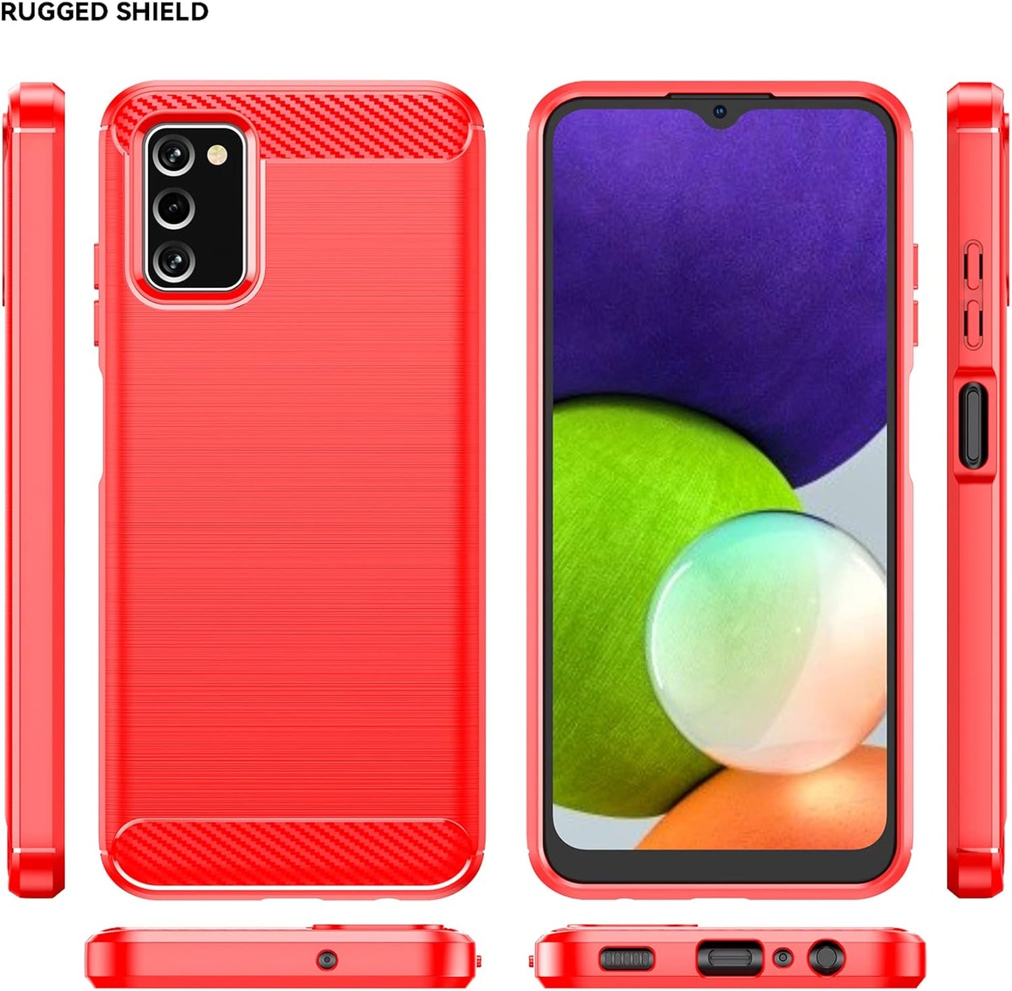 Samsung A03S Case with HD Screen Protector, Fashion Shock-Absorption Flexible TPU Bumper Soft Rubber Case, Red