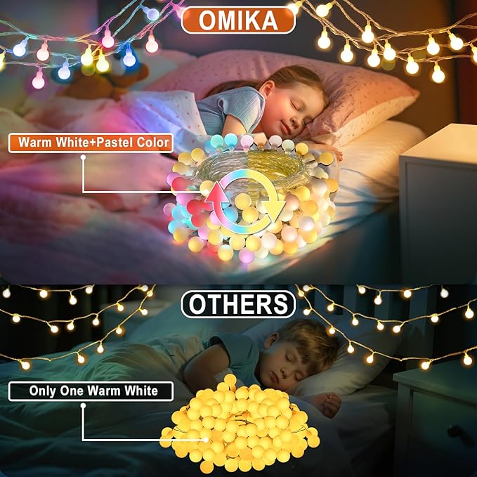 OMIKA 50FT Connectable Globe String Lights Outdoor Waterproof, 150 LED Fairy Lights with Remote Timer, Multicolor and Warm White Plug in Pastel String Lights for Indoor,Bedroom, Party, Classroom Decor