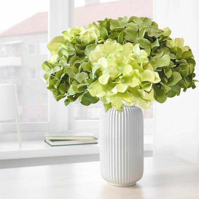 Hydrangea Artificial Flowers, 20 Pcs Green Hydrangea Artificial Flowers Bulk, Faux Hydrangea Flowers for Outdoor, Fake Silk Hydrangea Flowers with Stems for Wedding Decoration Decor
