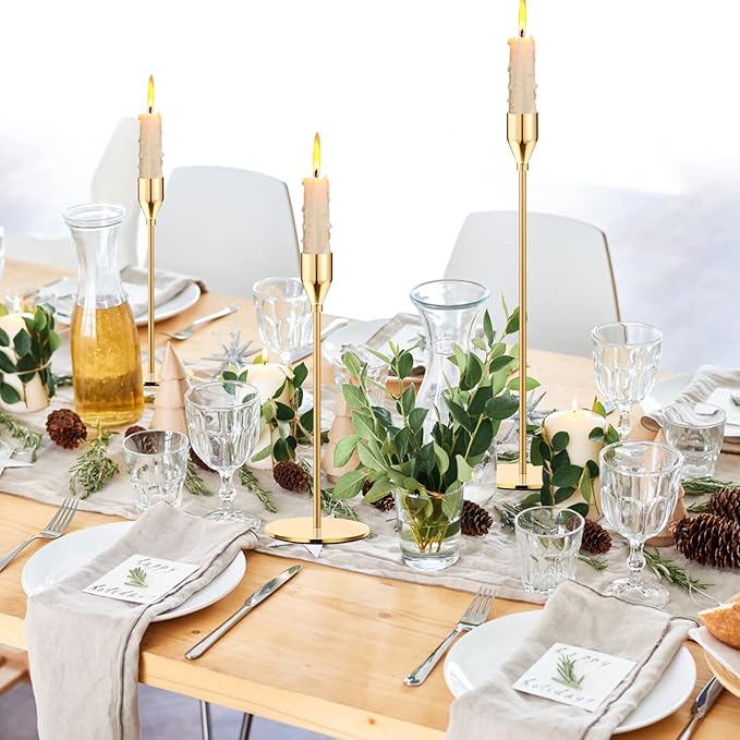 Metal Gold Taper Candle Holder for Wedding, Dinning, Party, Fits 3/4 inch Thick Candle&Led Candles (Set of 6 Pcs)