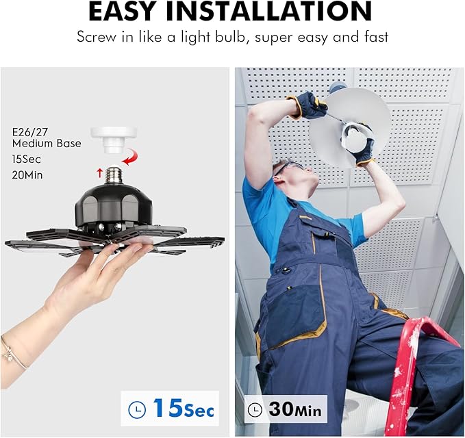 2 Pack LED Garage Lights 180W Deformable 18000LM Close to Ceiling Light Fixtures E26 E27 Screw-in Six Leaf Glow Lighting, Ultra Bright LED Shop Light with 6 Adjustable Panels for Work Shop Warehouse