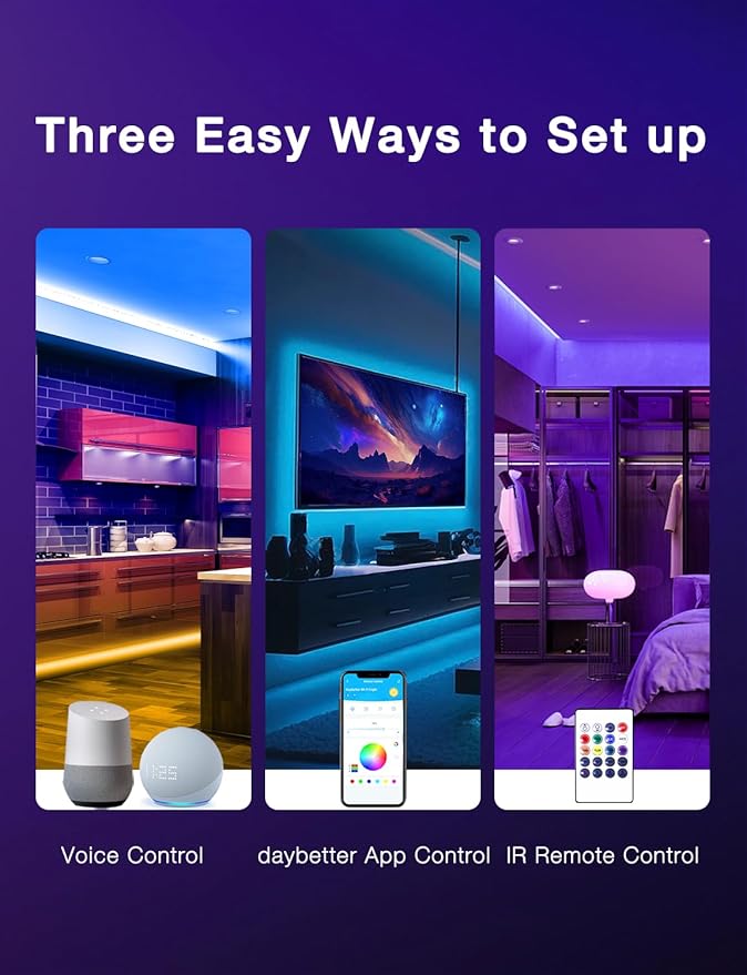 DAYBETTER Smart WiFi Led Strip Lights 200ft App Controlled Work with Alexa and Google Assistant Timer Schedule RGB Strip Color Changing Décor for Bedroom Party Kitchen 100ft*2, TCF0223120W-WA01-V2