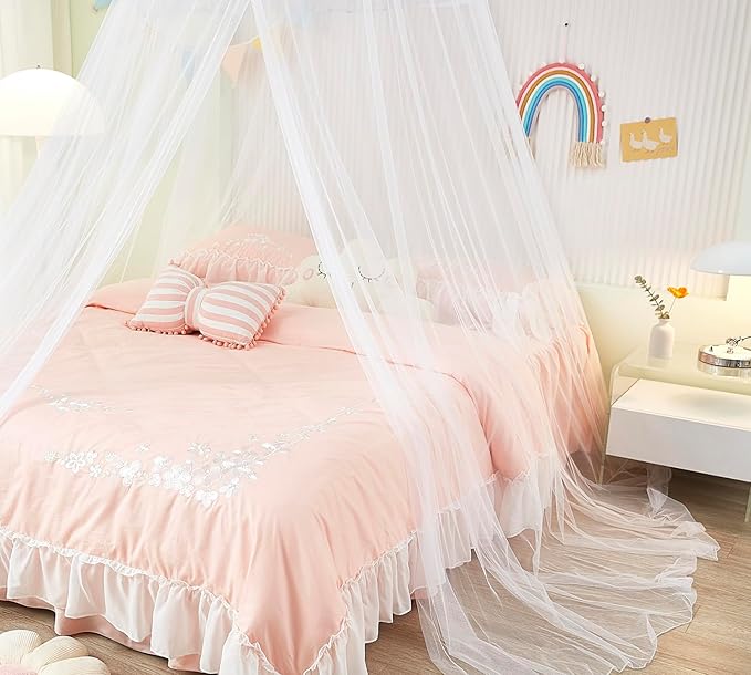 Unicorn Bed Canopy with Lights, Tent for Girls Room Decor, Twin to King Size Beds
