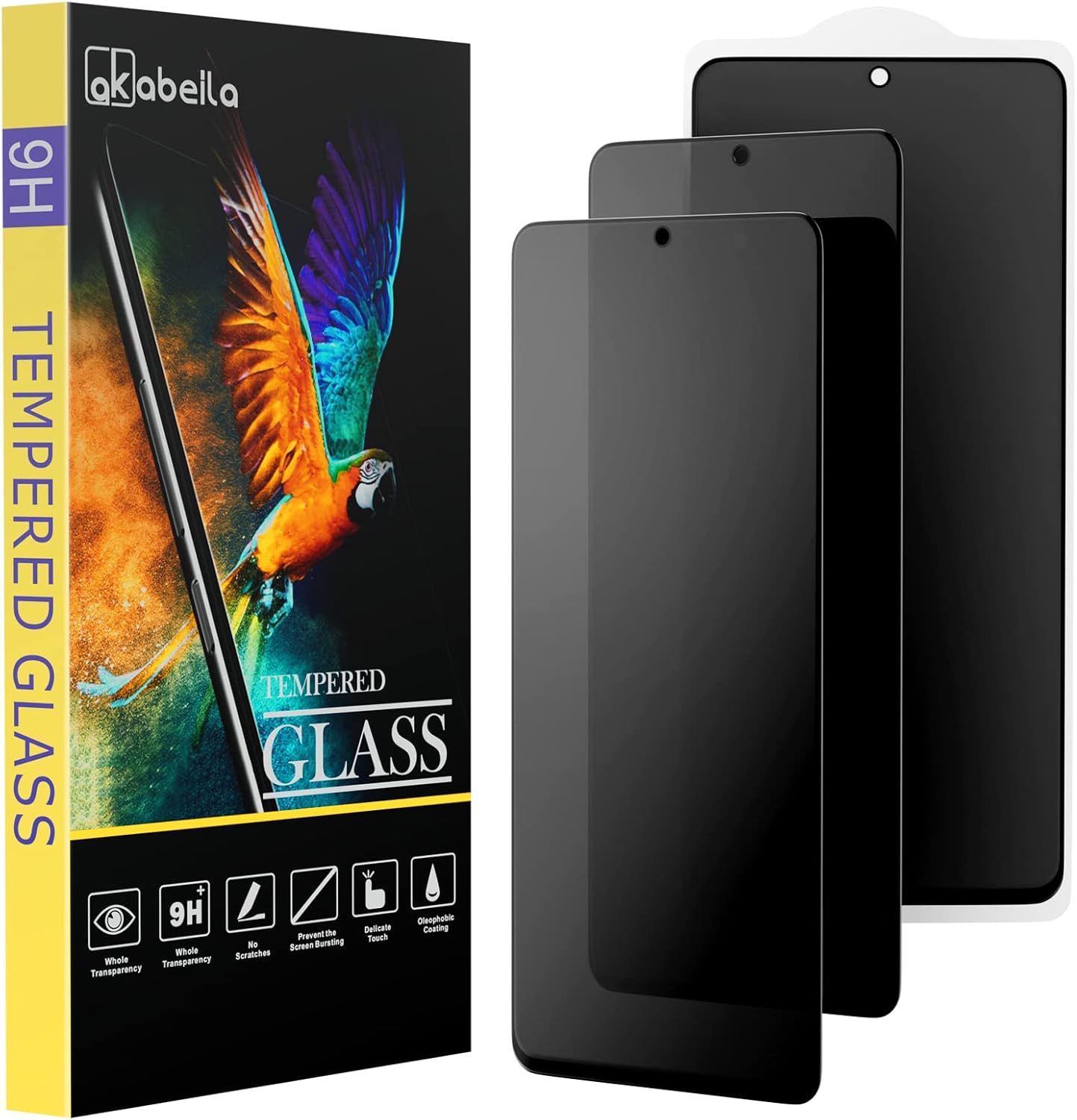 Samsung Galaxy A15 Privacy Screen Protector - 3 Pack, Full Coverage Anti-Spy Tempered Glass, Black.