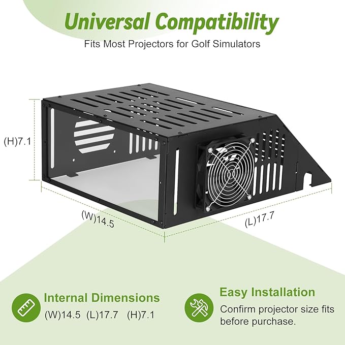 Golf Simulator Projector Cover, Floor-Mounted Projector Enclosure with Cooling Fan and Turf Cover, Durable Protection for Your Golf Simulation, Easy installation