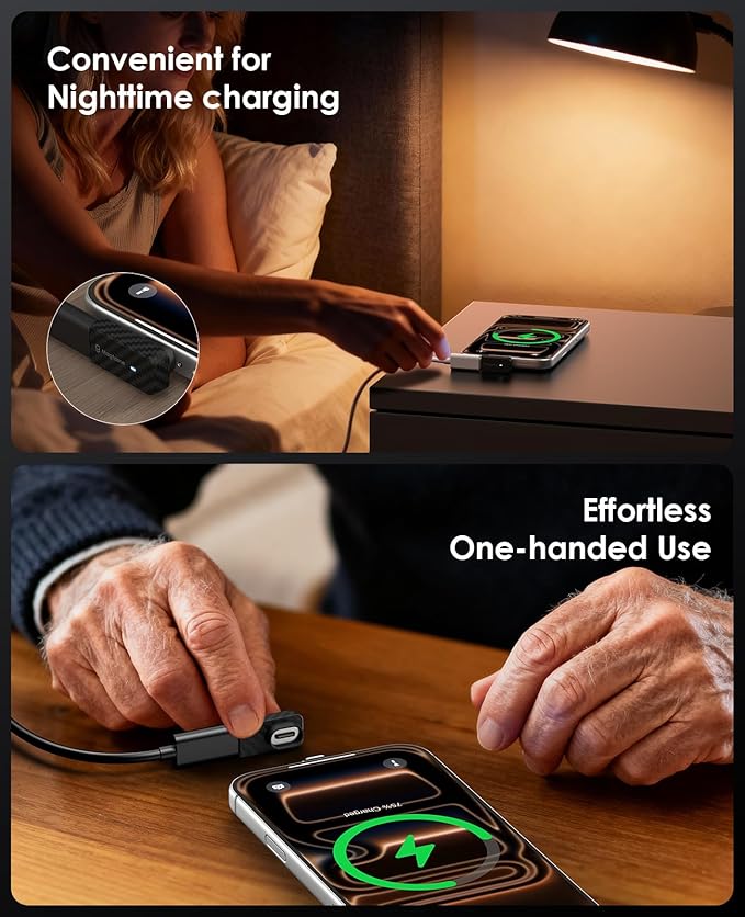 Magtame USB C Magnetic 90 Degree Adapter 240W Plastic Carbon Fiber, 24Pin USB-to-USB Adapters Right Angle USB C Adapter, 40Gbps Fast Charge & 4K Video, Protect Port for iPhone 17/16,Galaxy