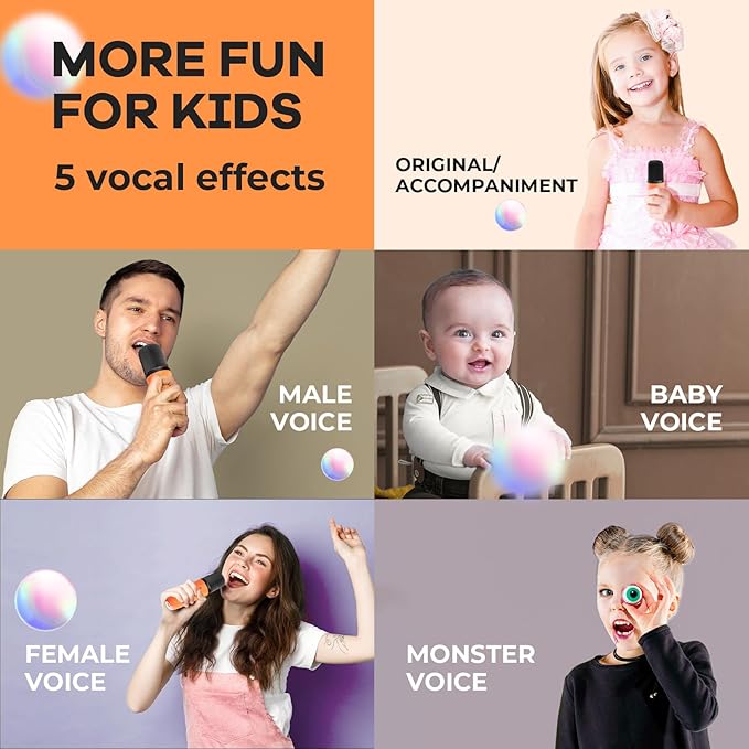 YLL Mini Karaoke Machine for Kids Adults, Portable Bluetooth Speaker with 2 Wireless Microphones, Birthday Gifts Toys for Girls Boys Ages 3, 4, 5, 6, 7, 8, 9,10,11,12+ Years Old Toddler (Orange)