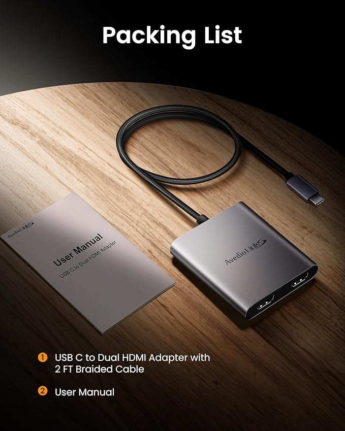 avedio links USB C to Dual HDMI Adapter 4K@60HZ, Type C to HDMI Splitter for Dual Monitors Extended Display,Compatible for USB C 3.0/3.1,Thunderbolt 3,Support Dual 4K 30Hz【MST Mode Only for Windows】